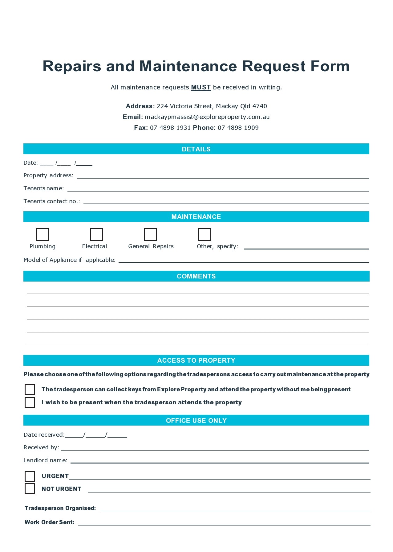 Free Printable Maintenance Request Form Template Printable Templates Free
