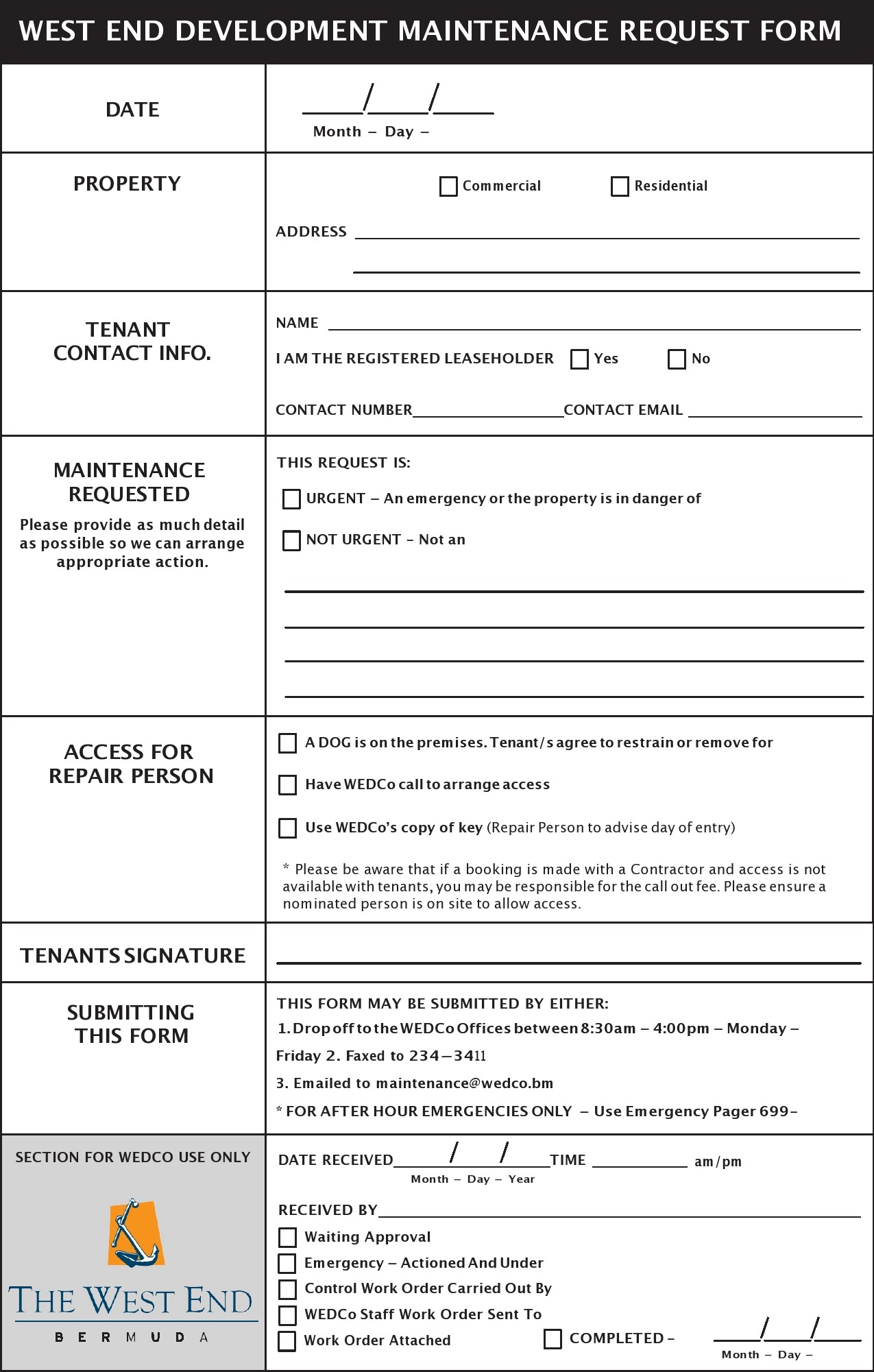 Free maintenance request form 46