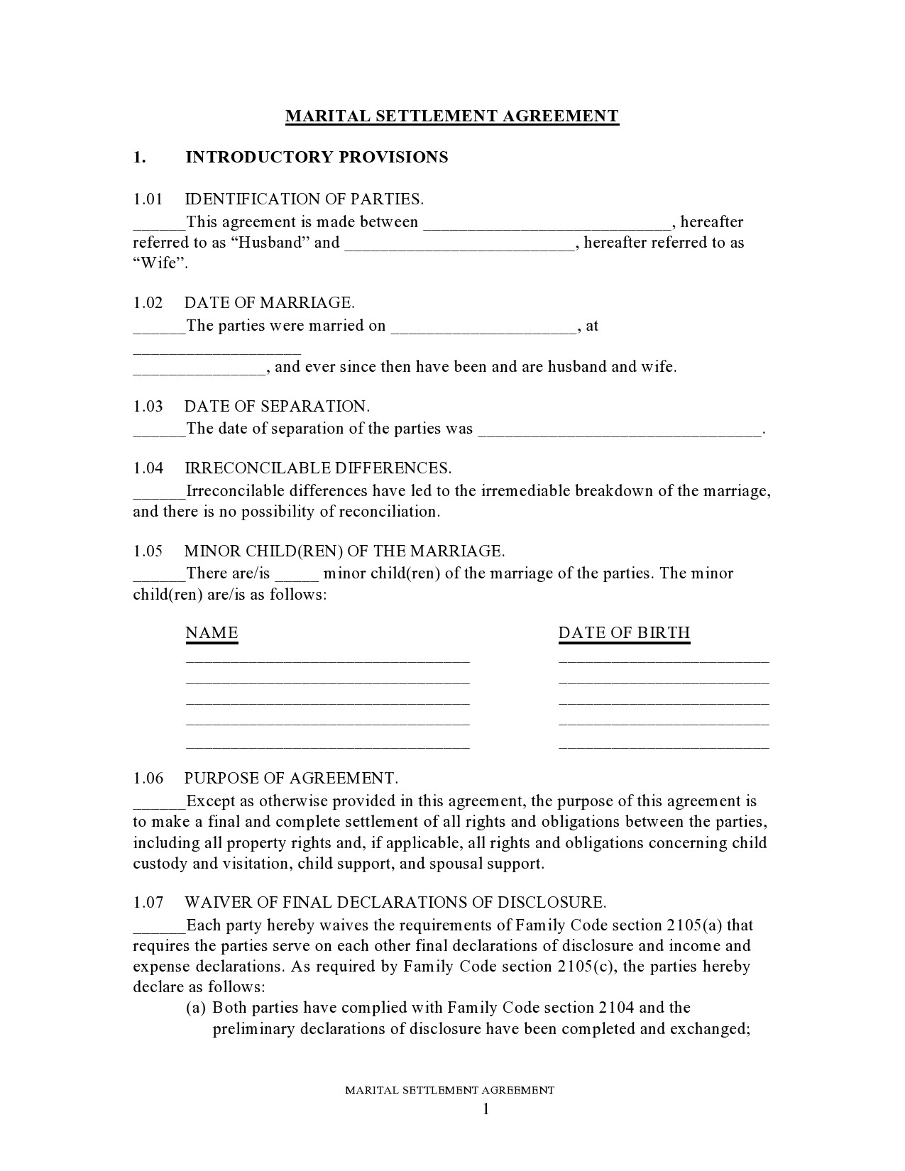 Free marital settlement agreement 03