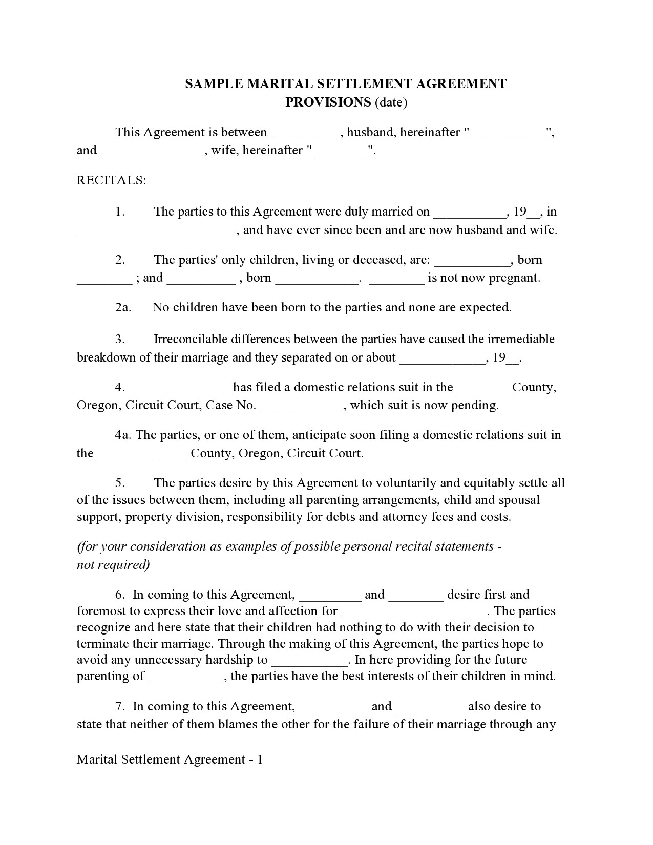 Free marital settlement agreement 04