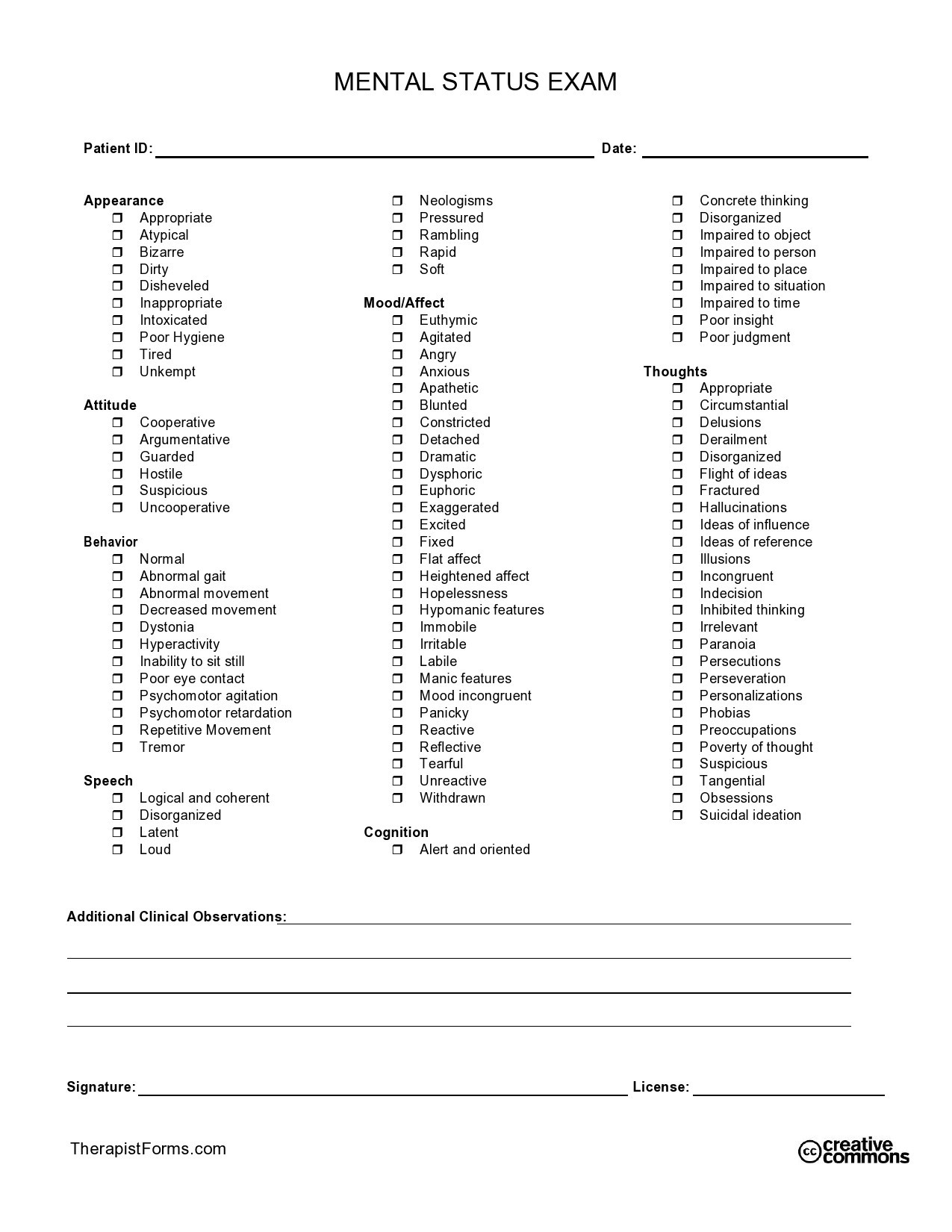 Mental Status Exam Descriptors