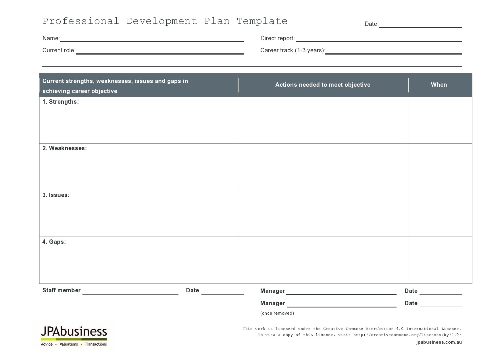 personal development plan template work