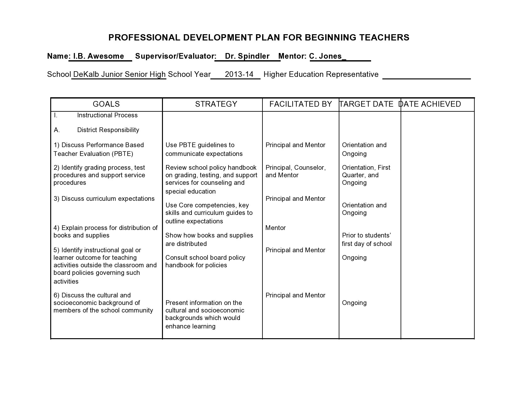 individual professional development plan sample