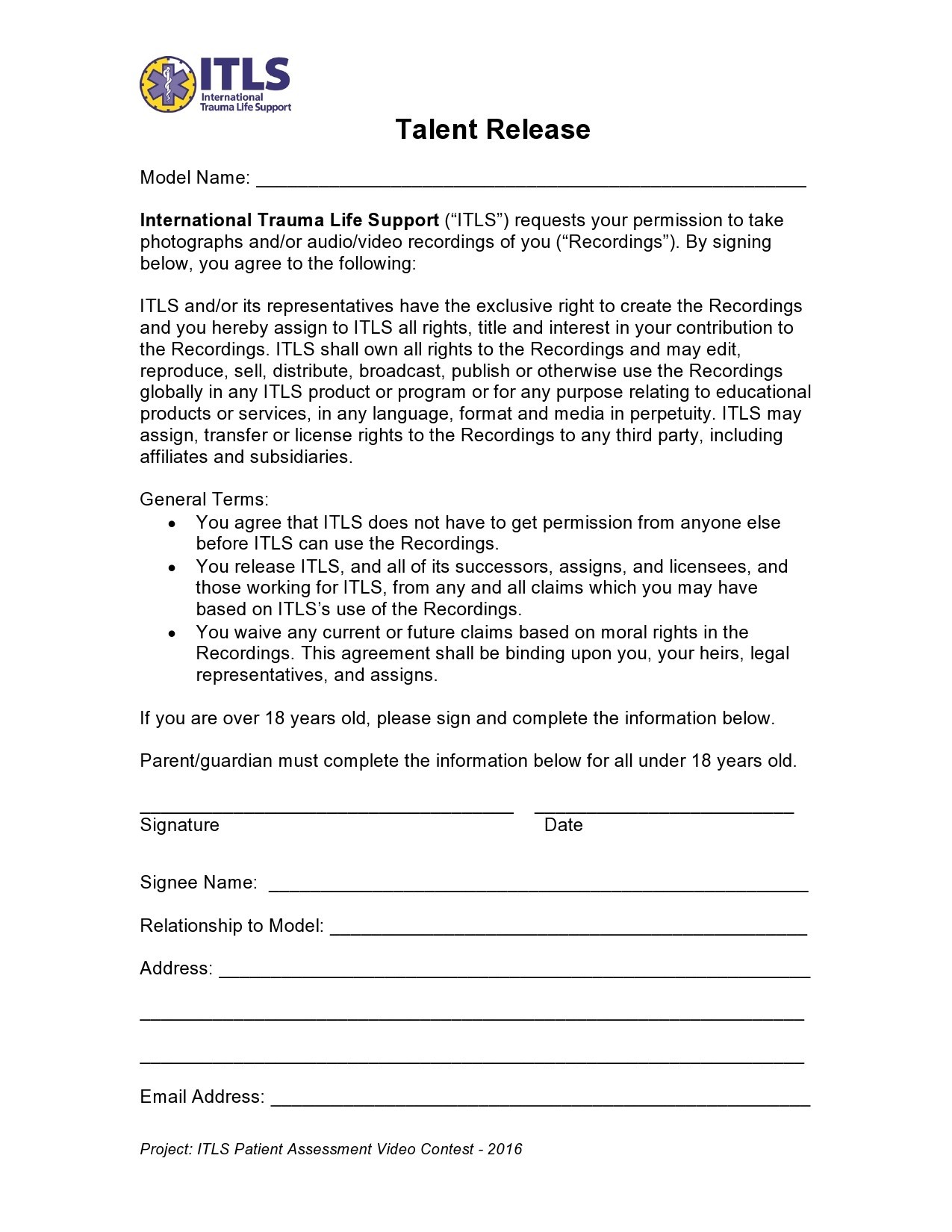 Free talent release form 12