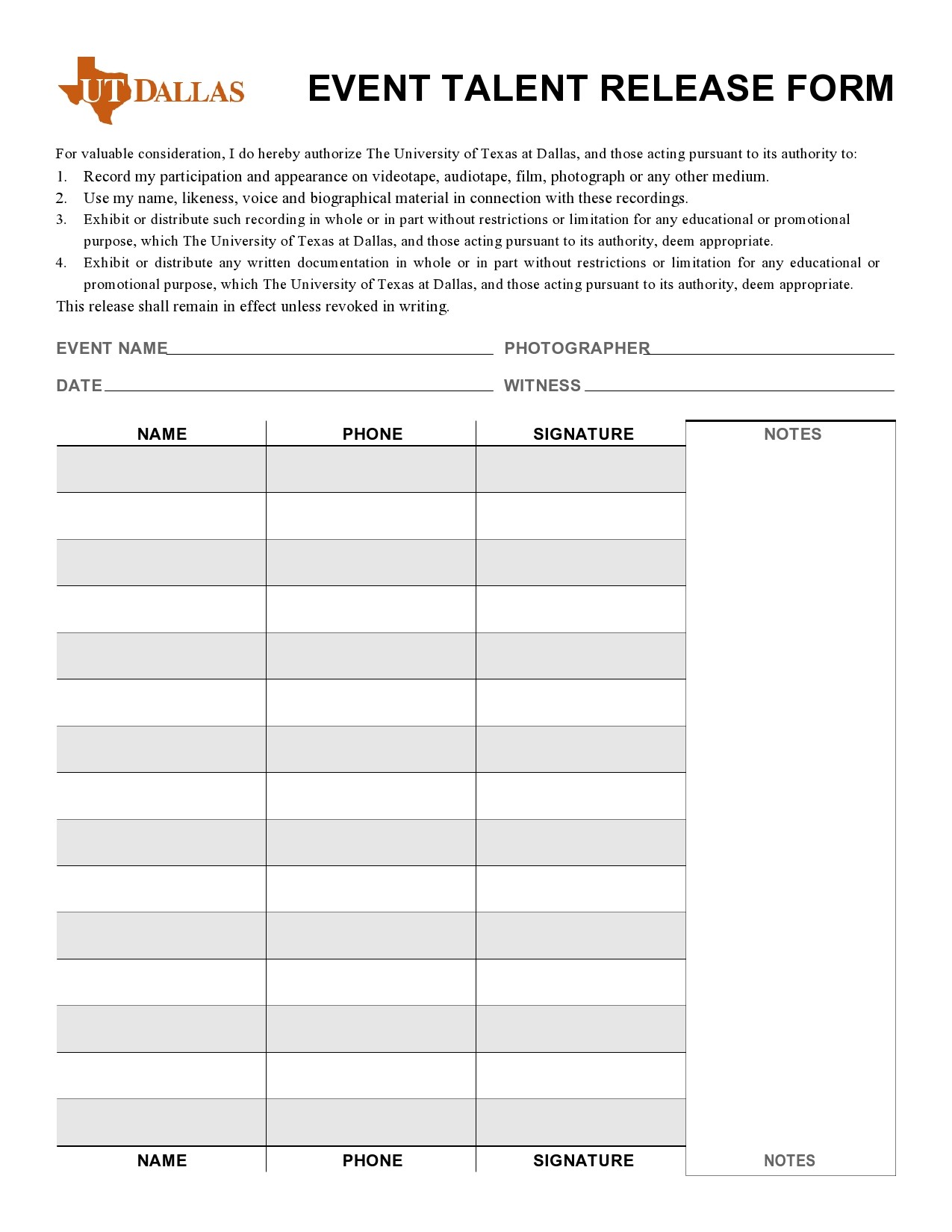 Free talent release form 30