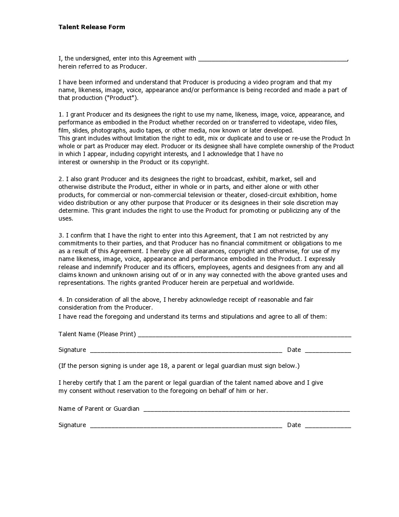 Free talent release form 34