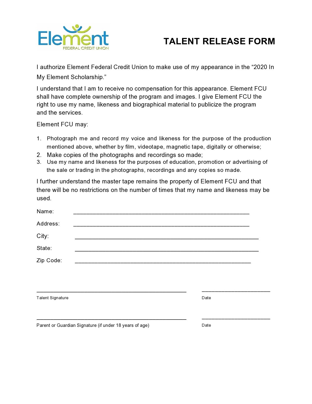 Free talent release form 40