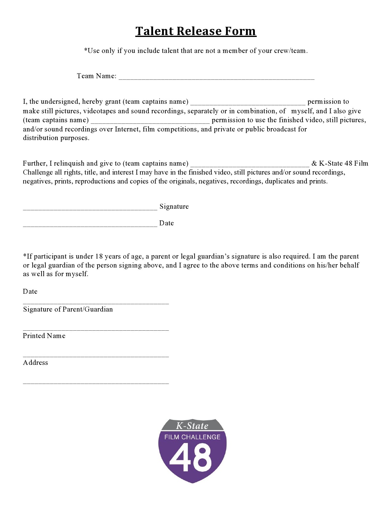 Free talent release form 45