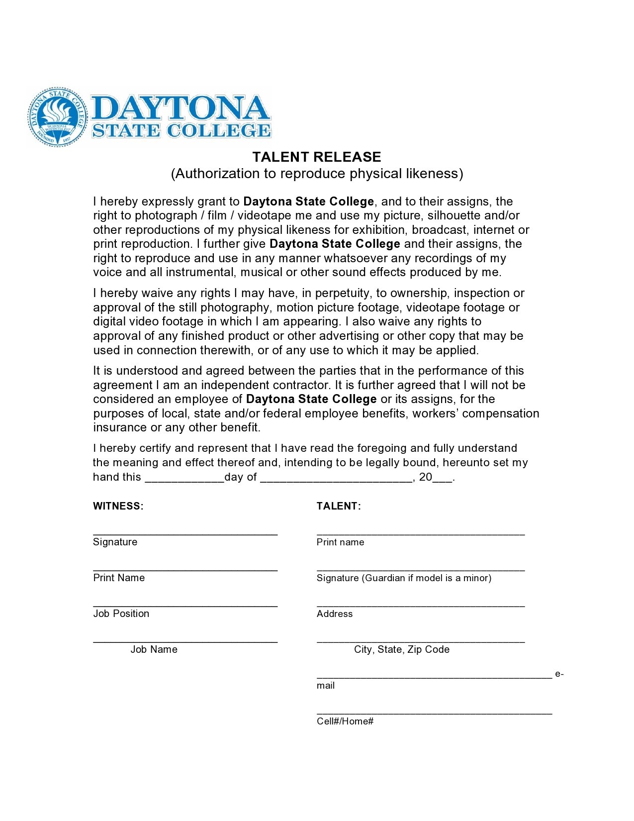 Free talent release form 47
