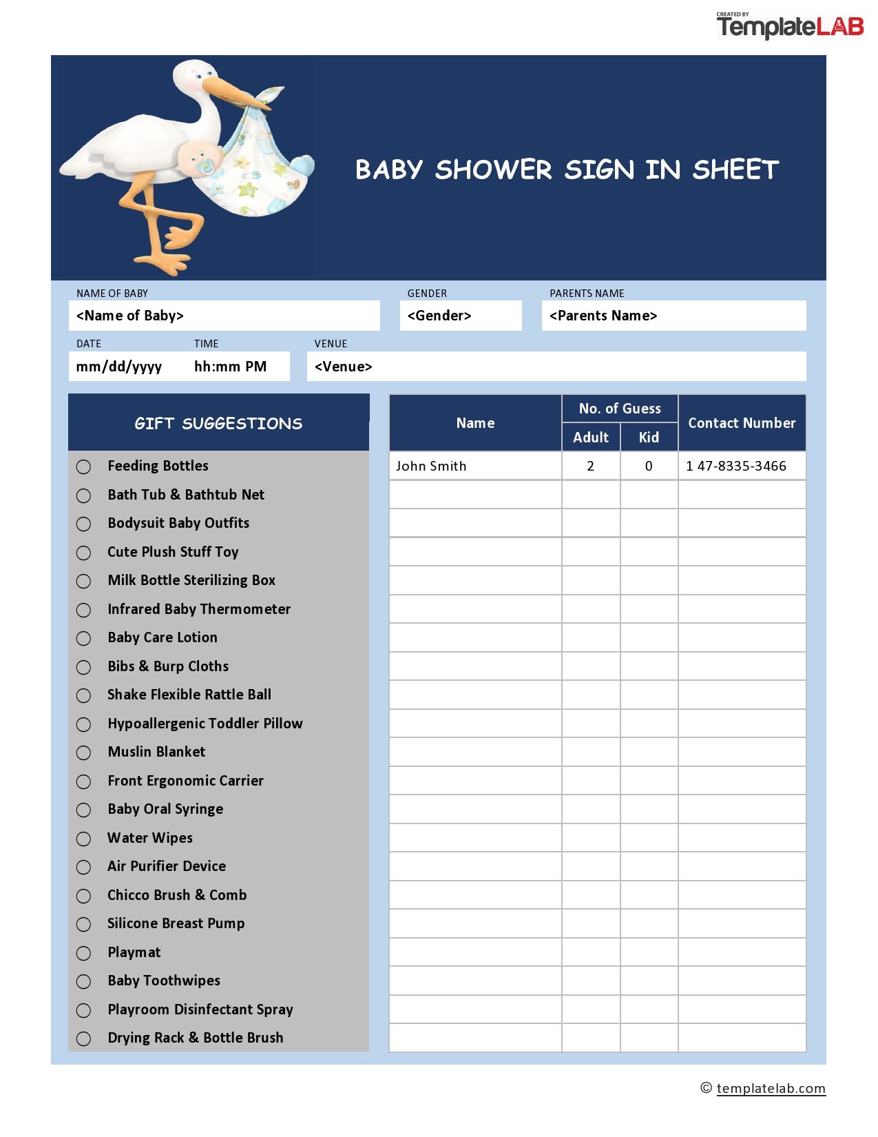 Free Baby Shower Sign In Sheet