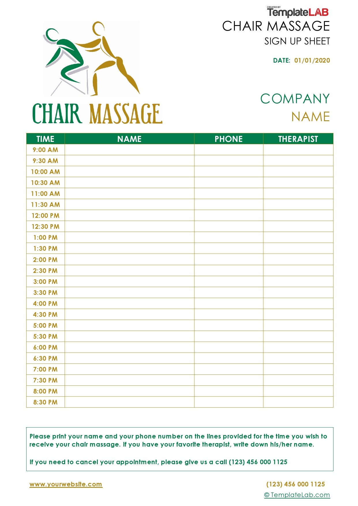 Free Chair Massage Sign Up Sheet