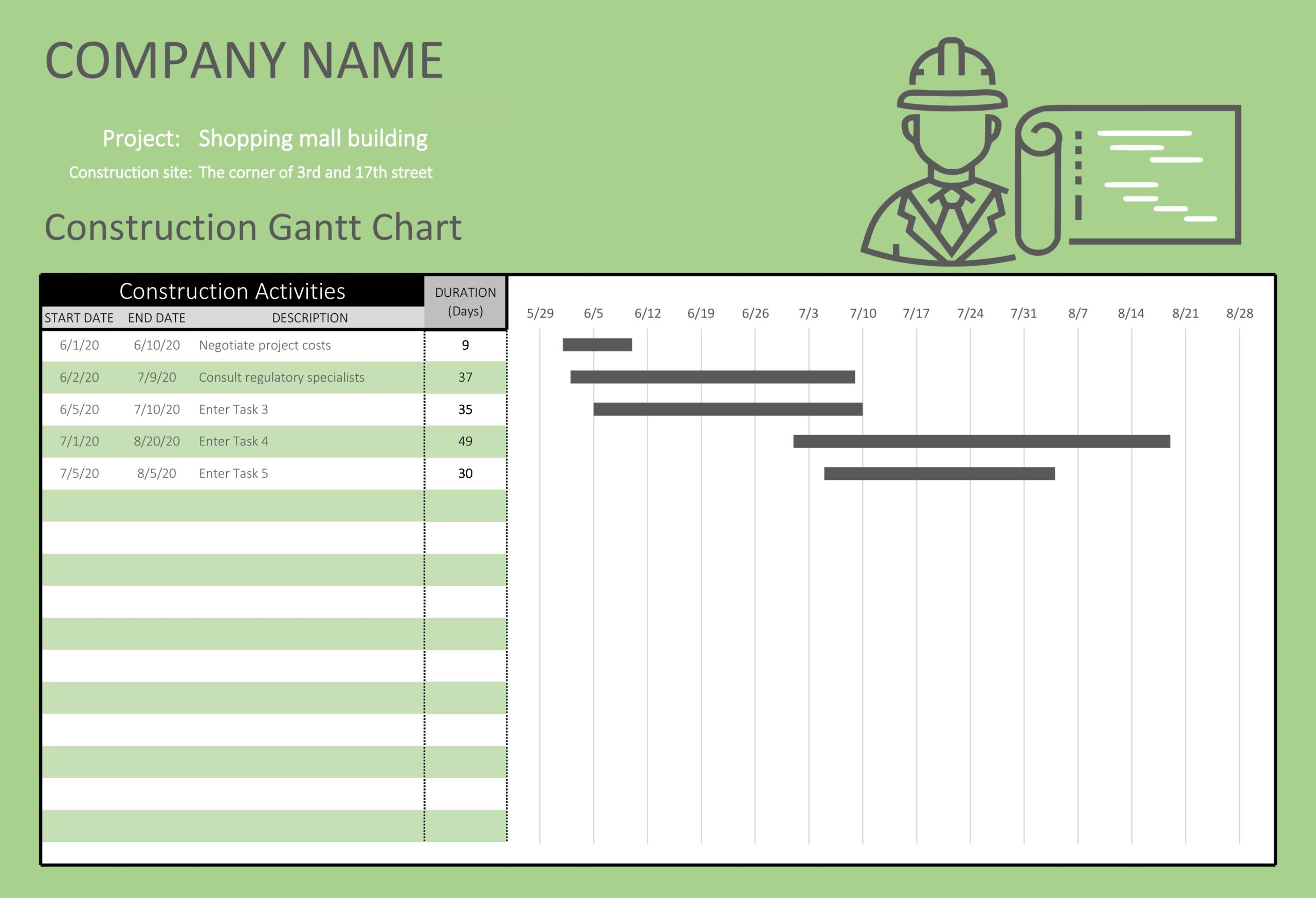 Free Construction Gantt Chart Template