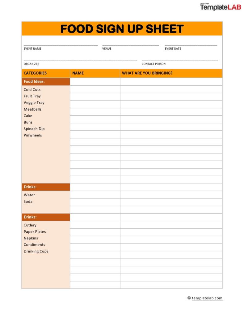 Cookout Sign Up Sheet Template