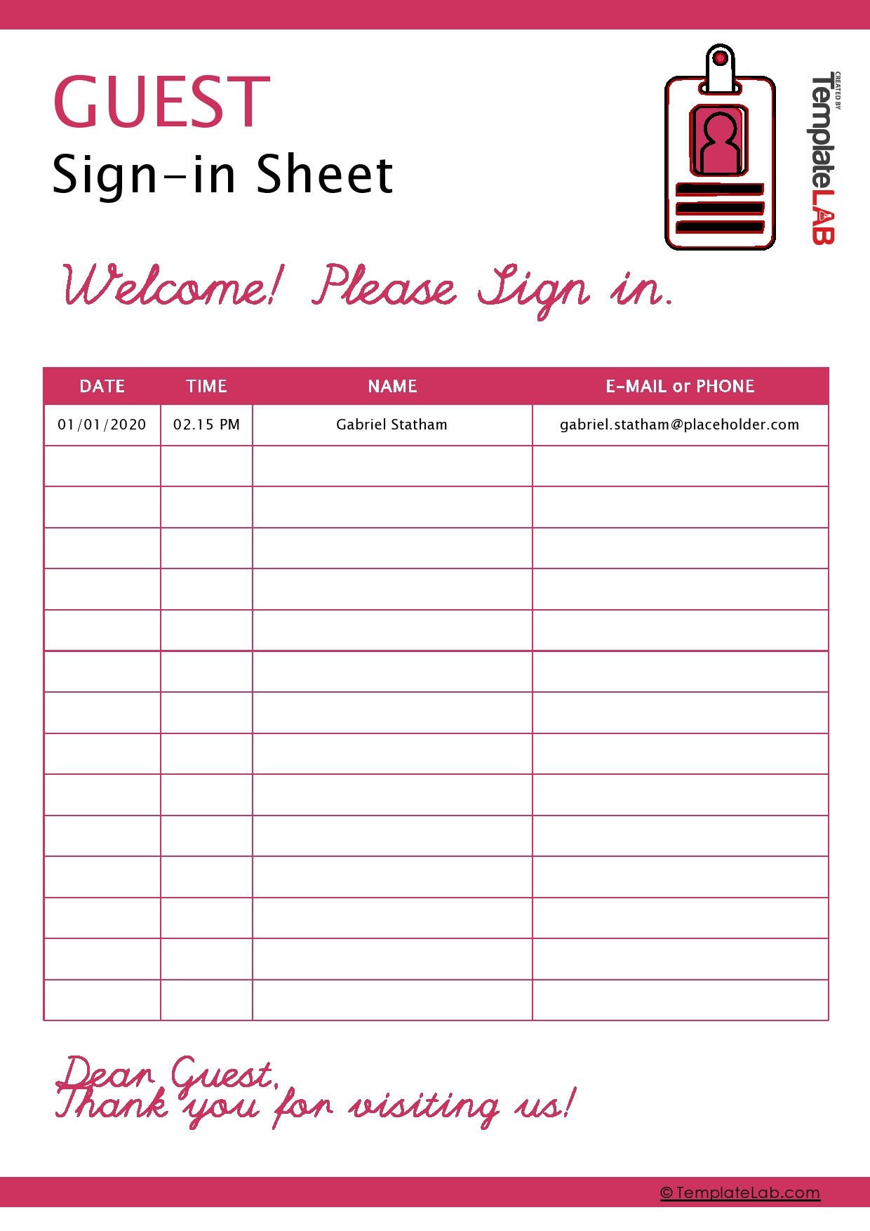 Free Guest Sign In Sheet