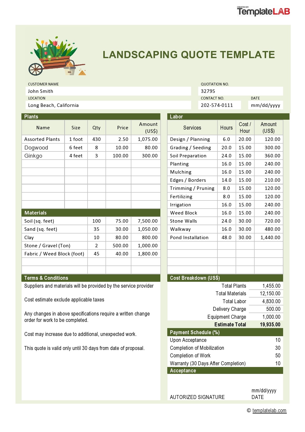 Excel Landscaping Estimate Template