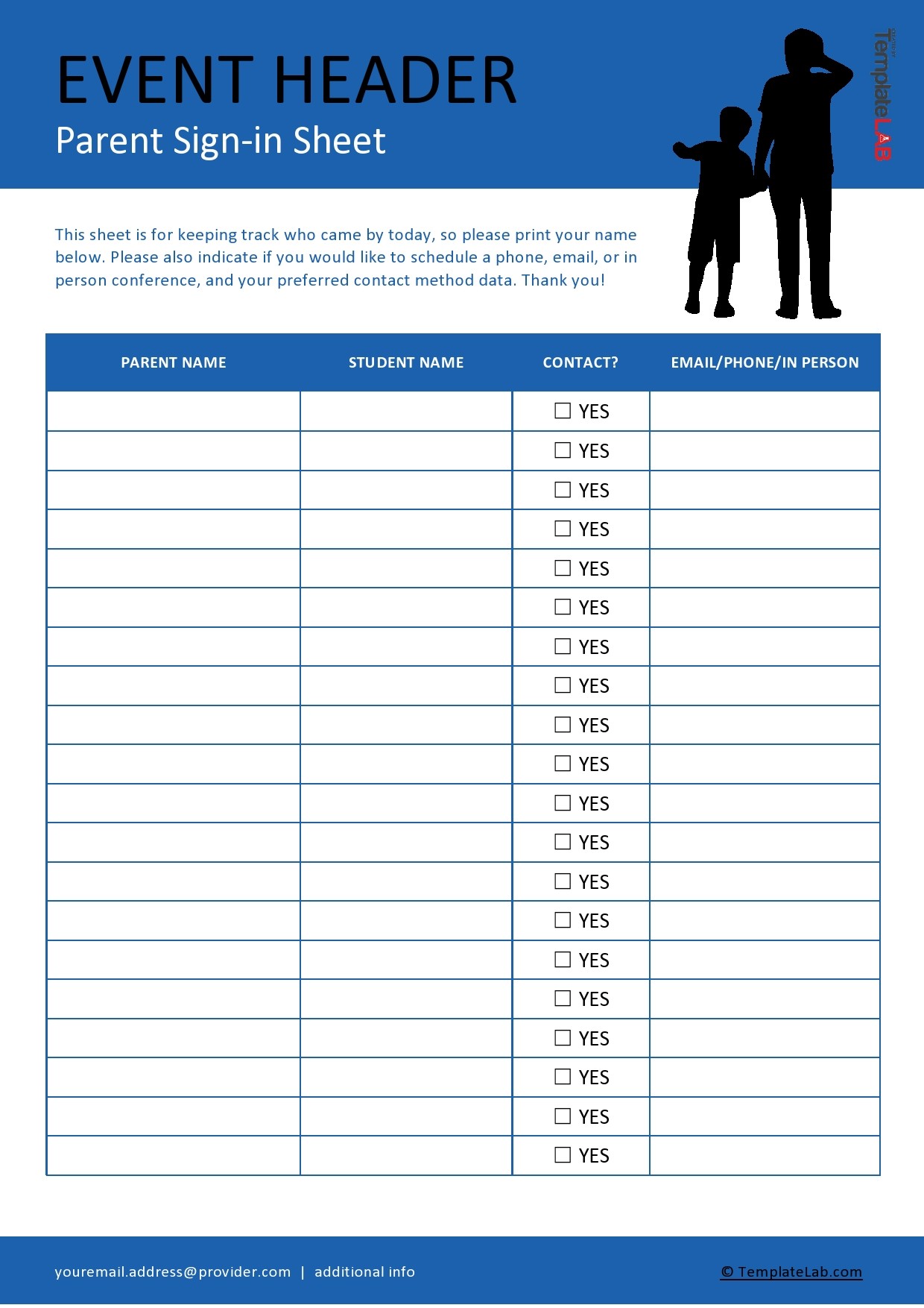 Free Parent Sign In Sheet Template