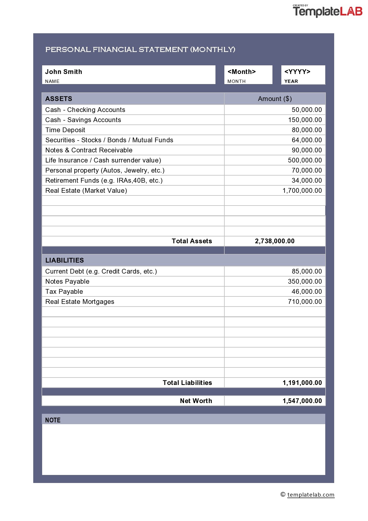 40+ Personal Financial Statement Templates & Forms ᐅ TemplateLab