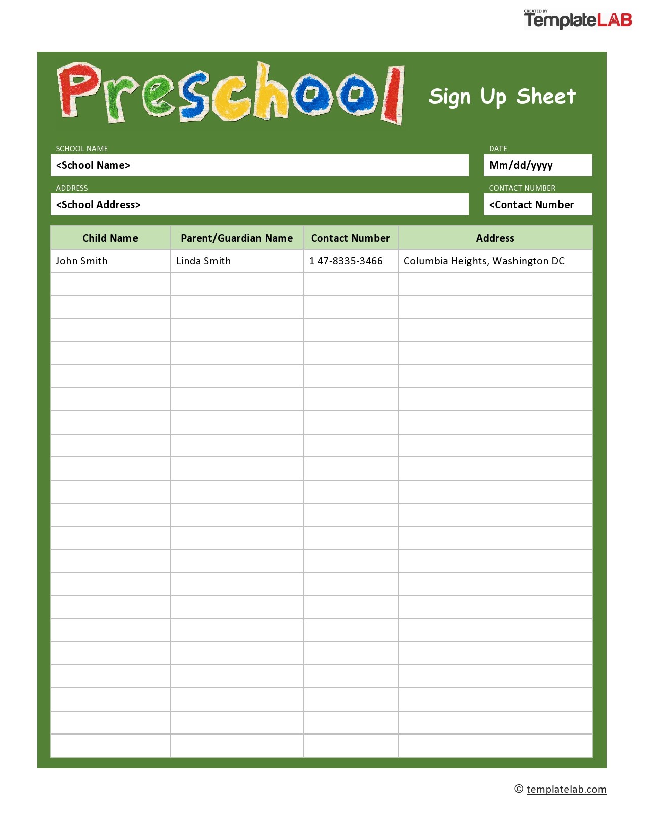 Paper Party Supplies Templates Paper Daycare Sign In Sheet Chasecreek