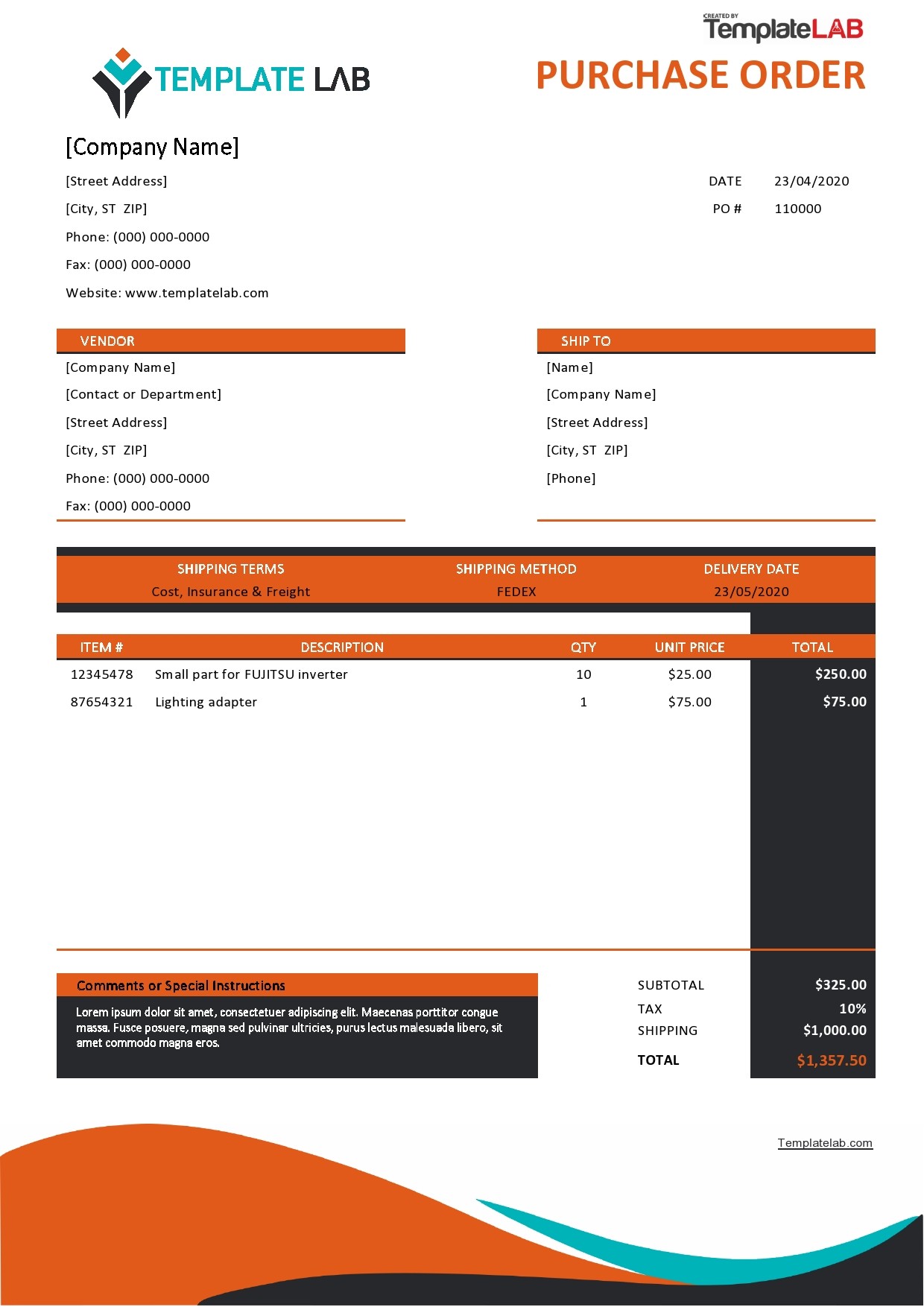 Excel Purchase Order Template from templatelab.com