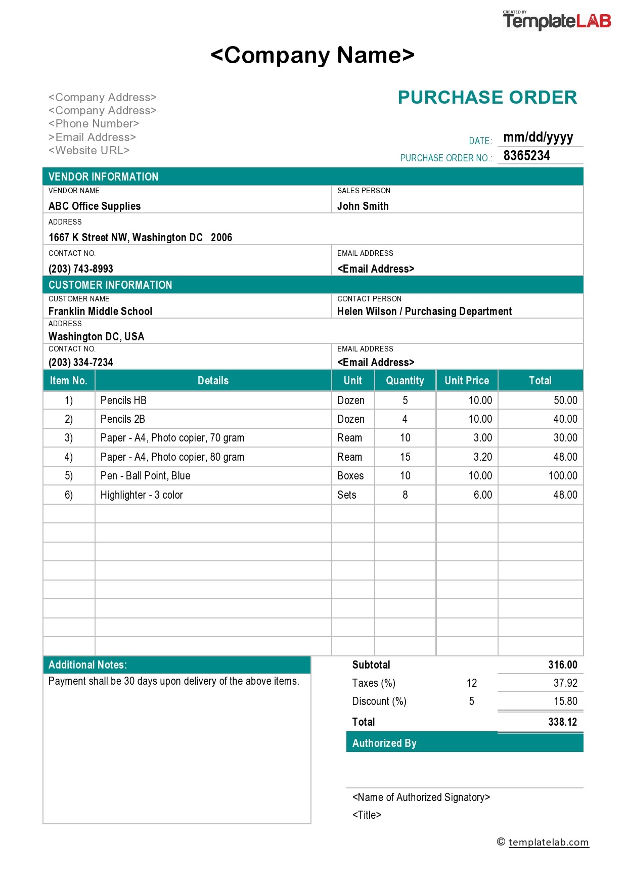 Excel Purchase Requisition Template