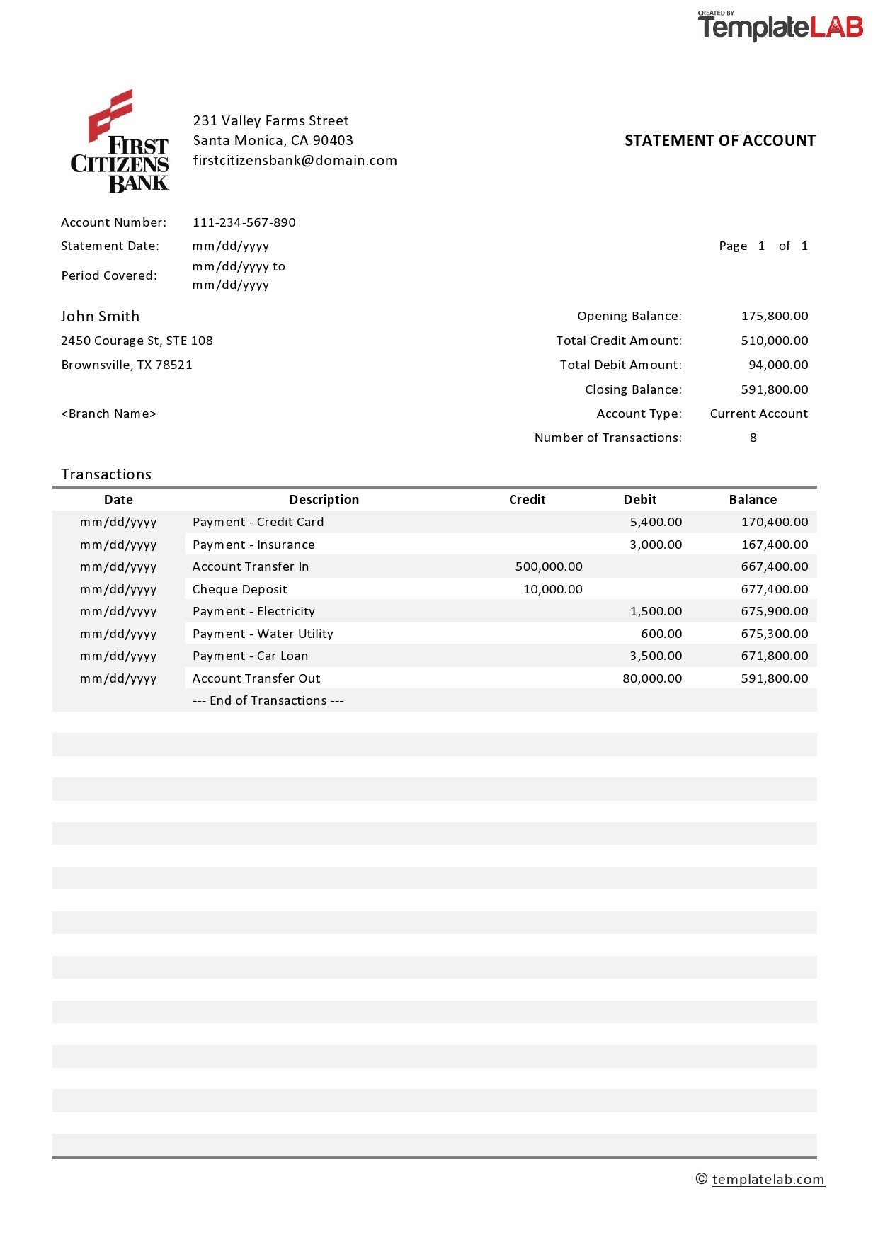 35 Editable Bank Statement Templates [FREE] ᐅ TemplateLab