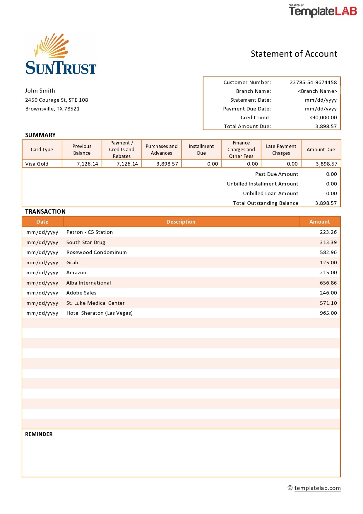 free fake bank statement