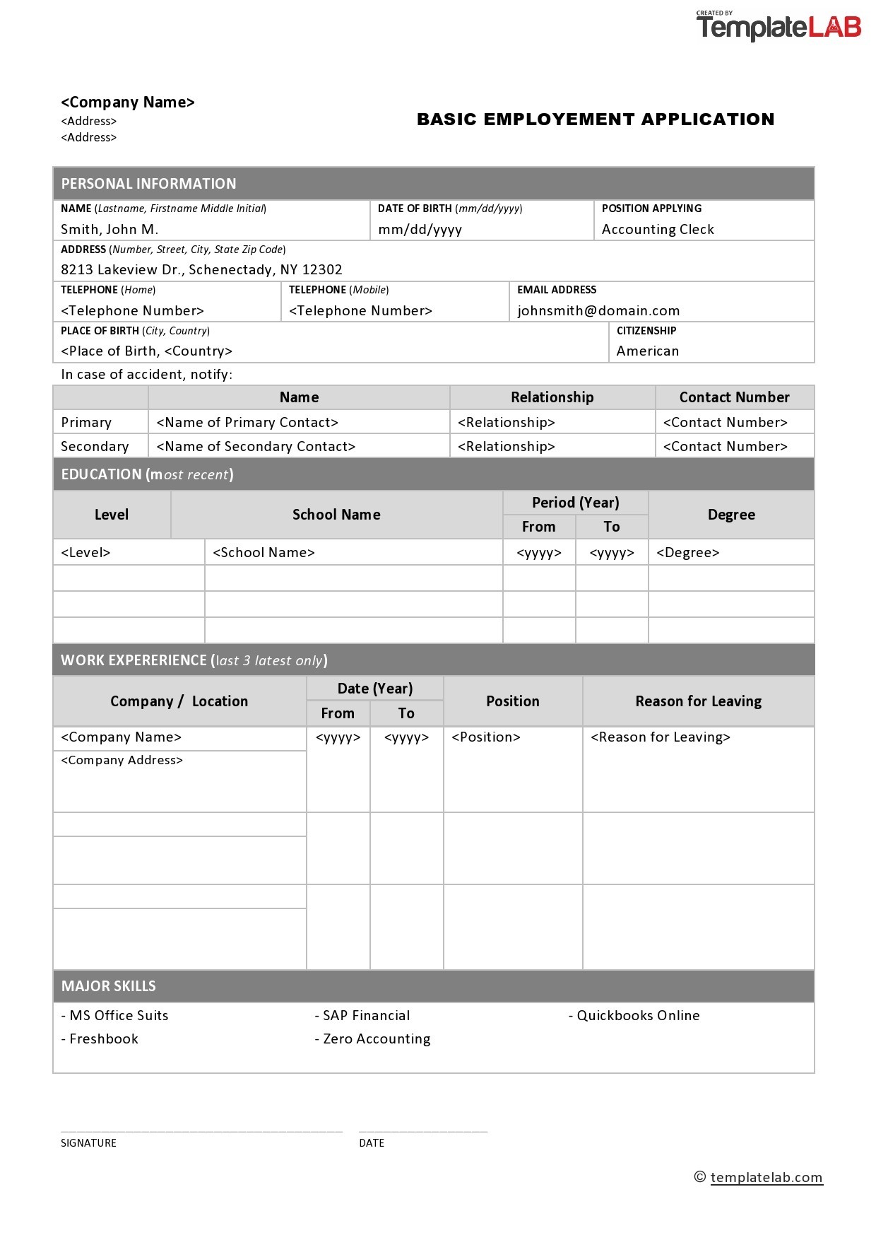 Printable Employment Application Template from templatelab.com