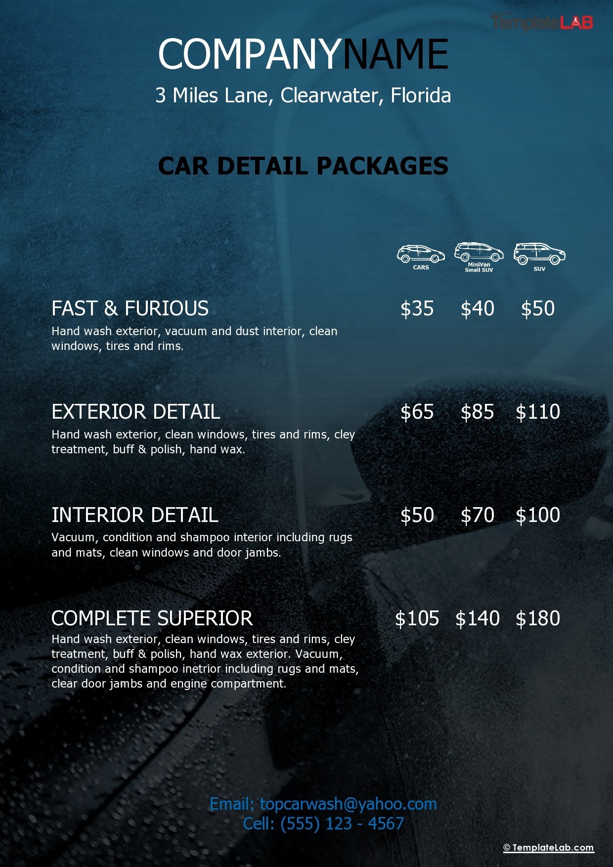Free Car Detailing Price List Template
