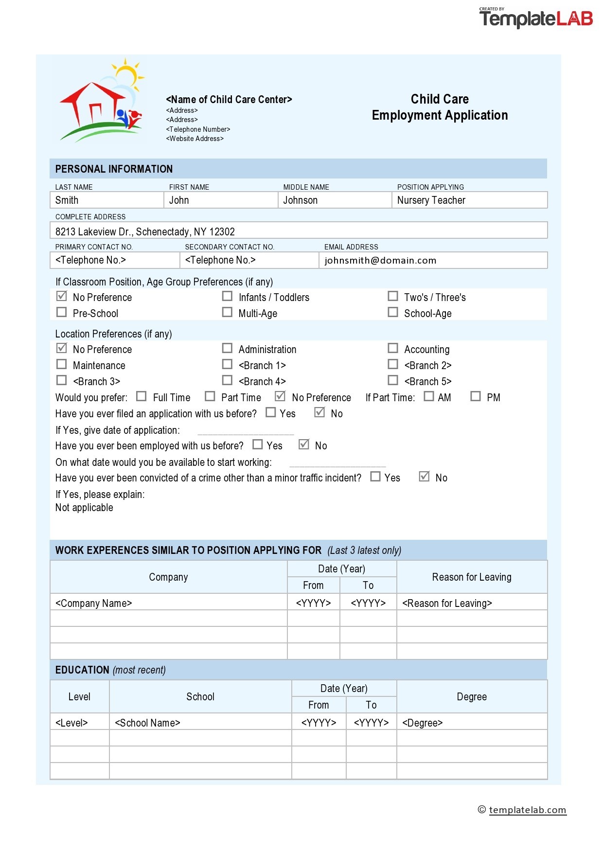 employment application sample