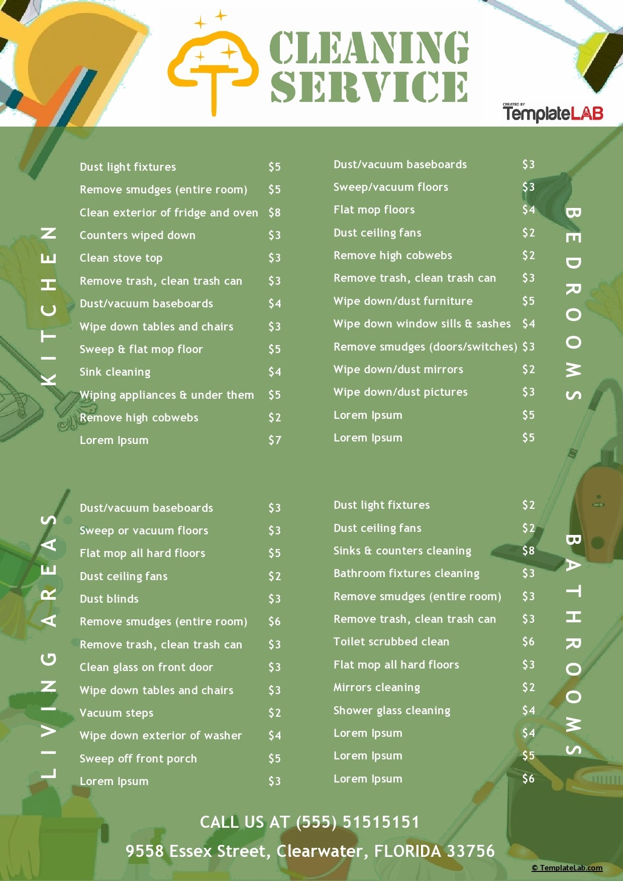 Free Cleaning Services Price List Template