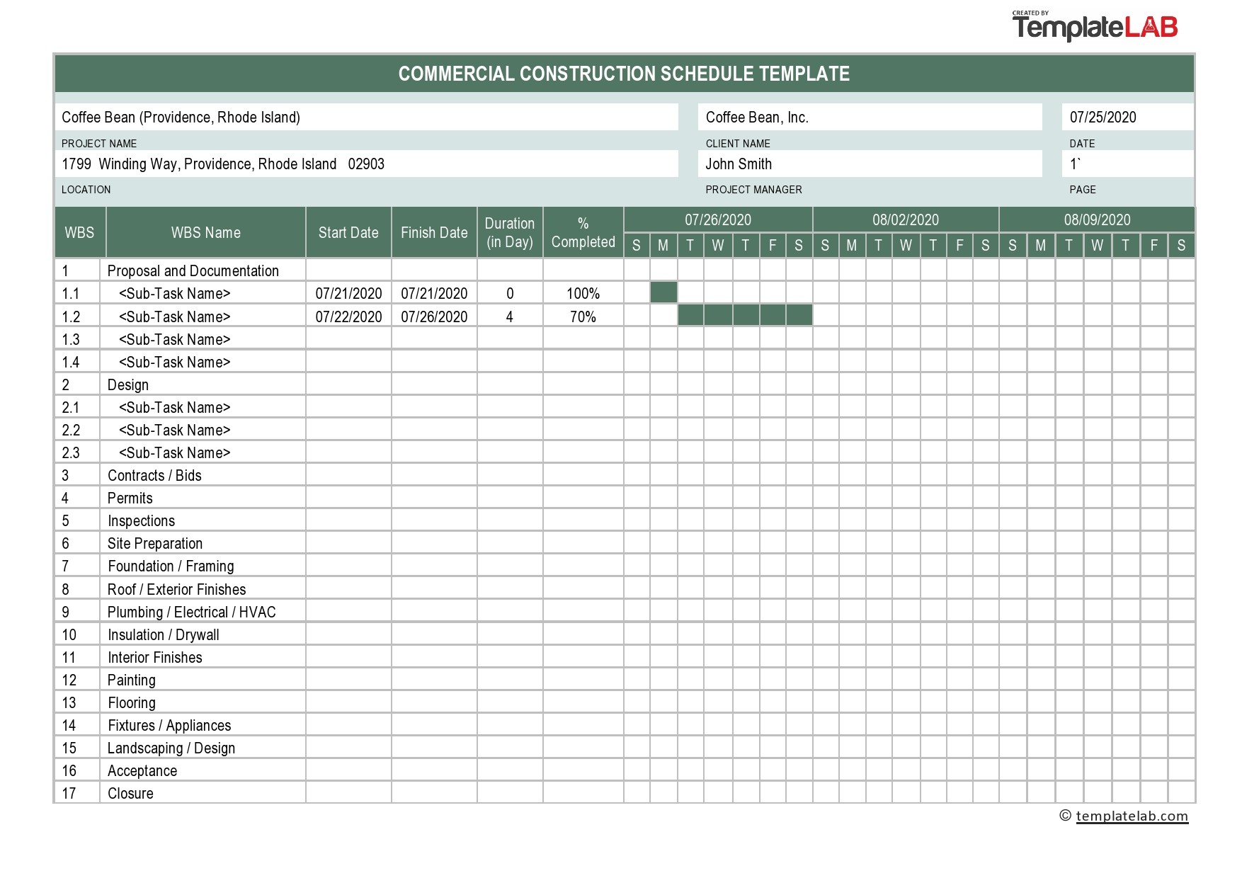 construction project template excel