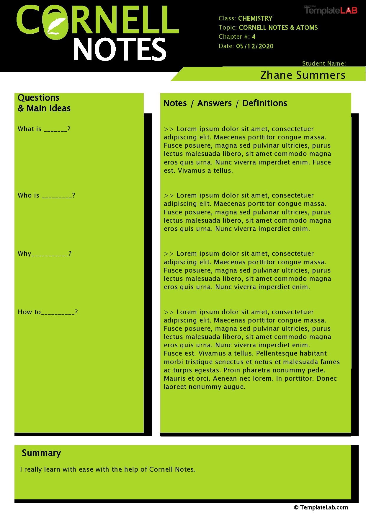 Cornell Notes Template Word Download