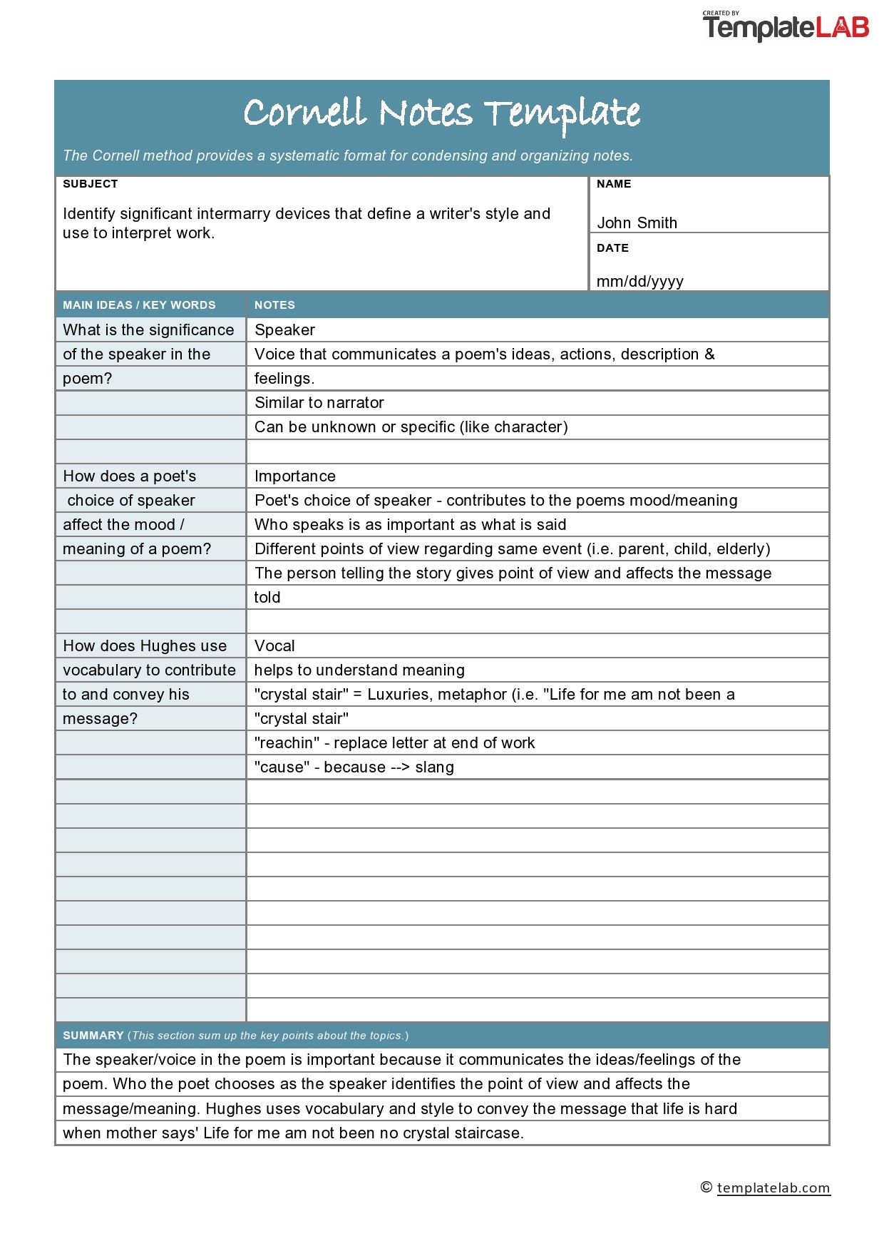 Free Cornell Notes Template 1 - TemplateLab
