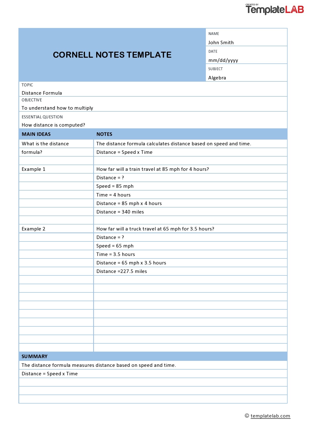 Free Cornell Notes Template 3 - TemplateLab