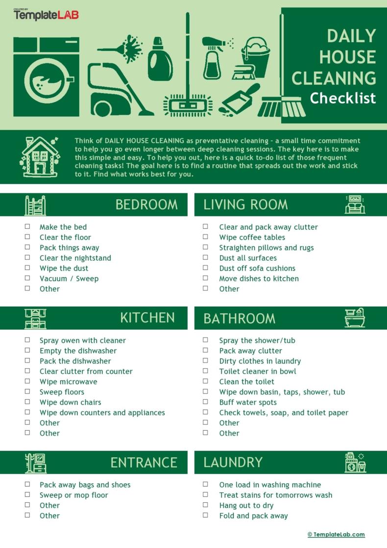 40 Printable House Cleaning Checklist Templates ᐅ TemplateLab