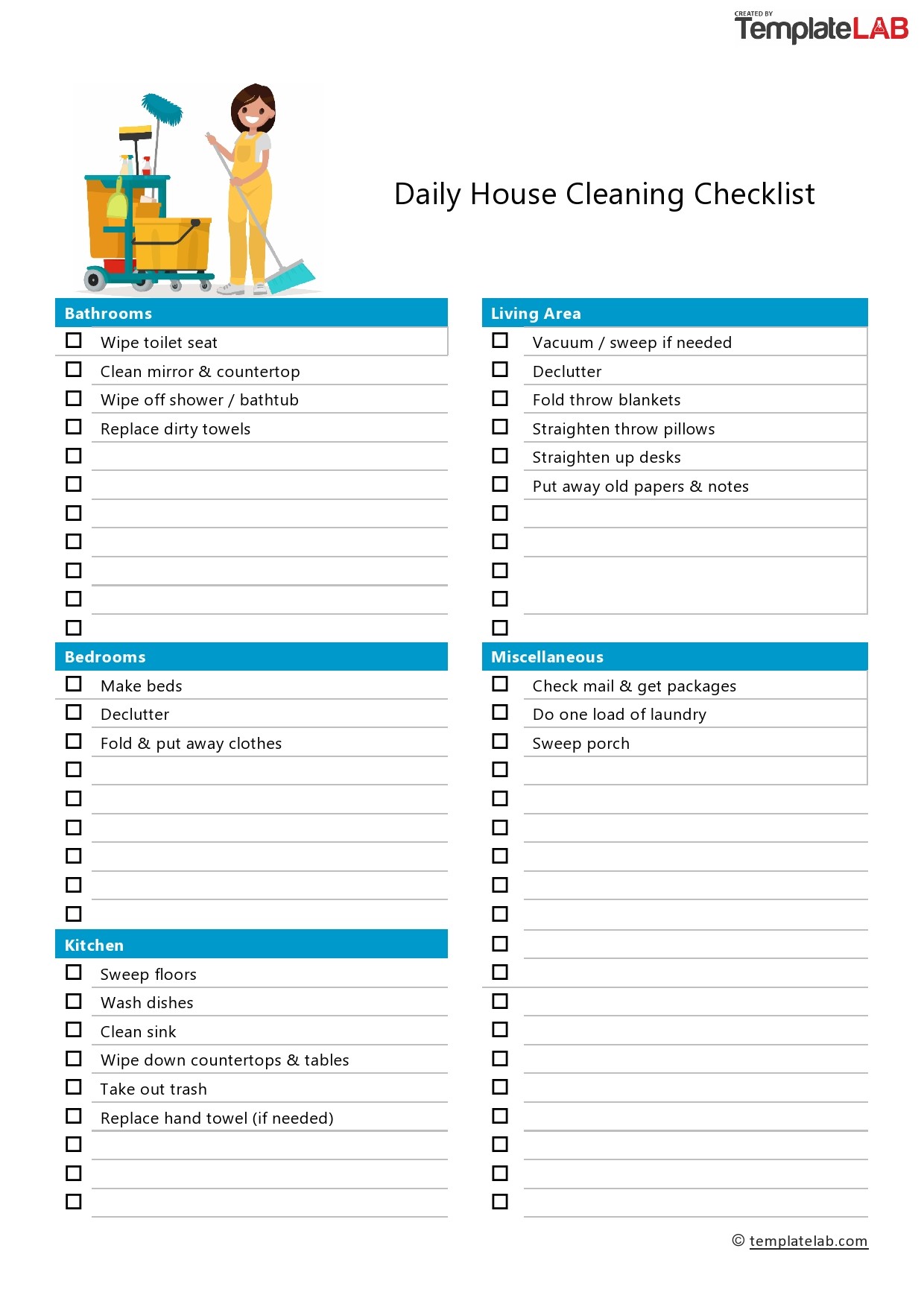 Free Daily House Cleaning Checklist - TemplateLab