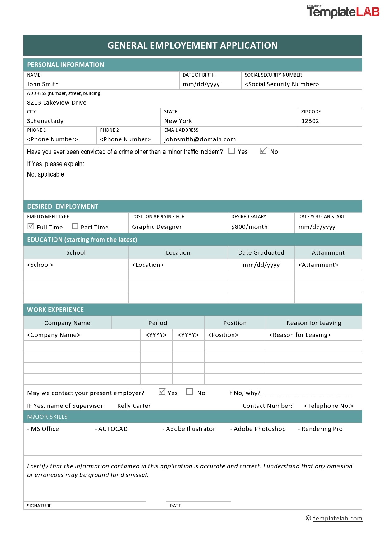 Employment Application Form Template Word