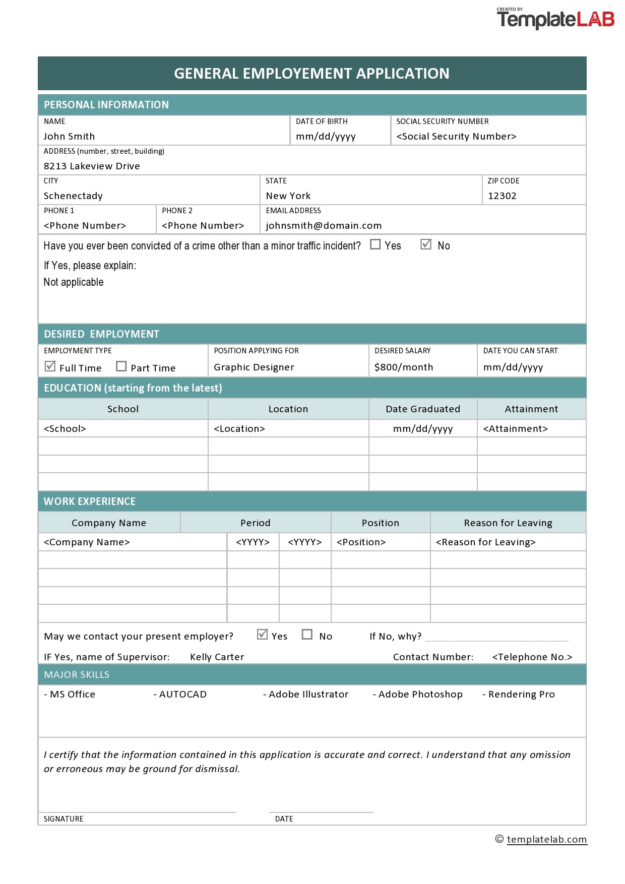 printable generic application for employment