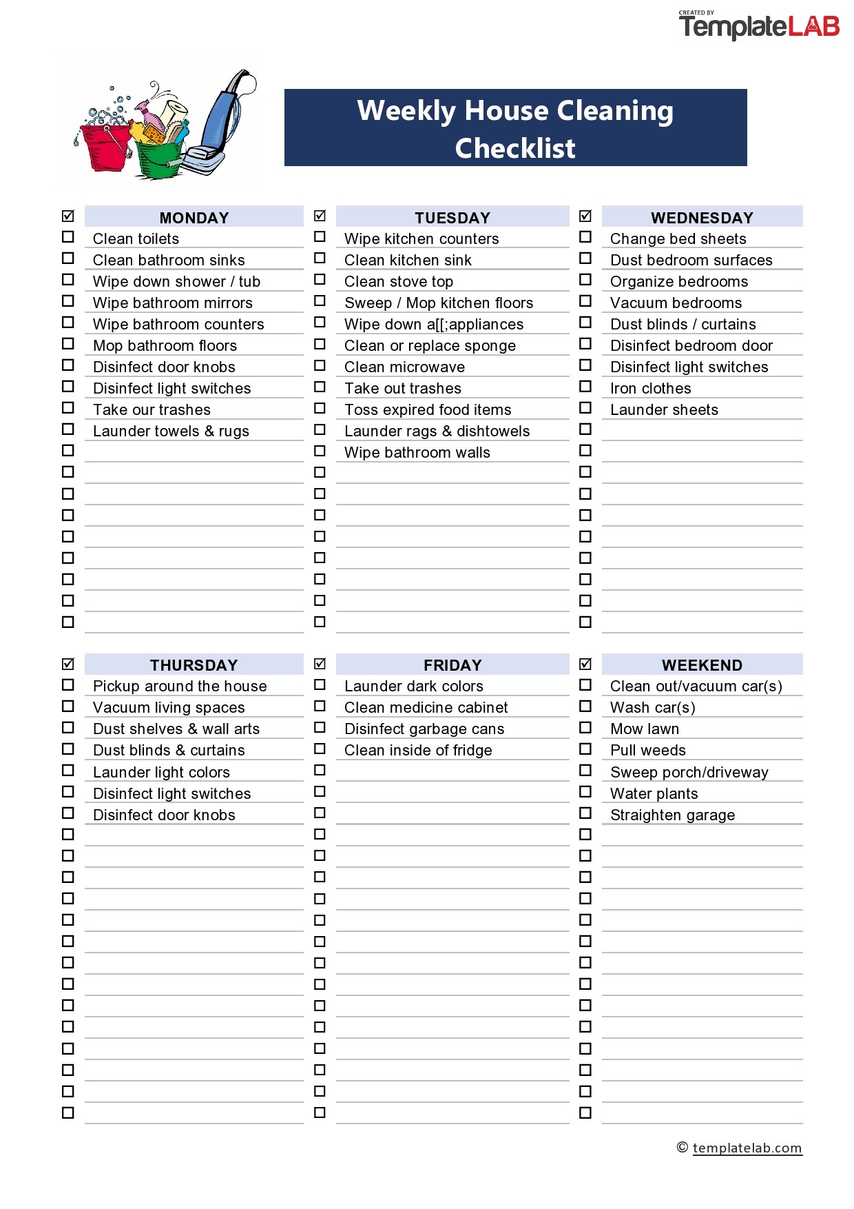 Housecleaning Itemized Checklist Organizer By Room For Maid Services 