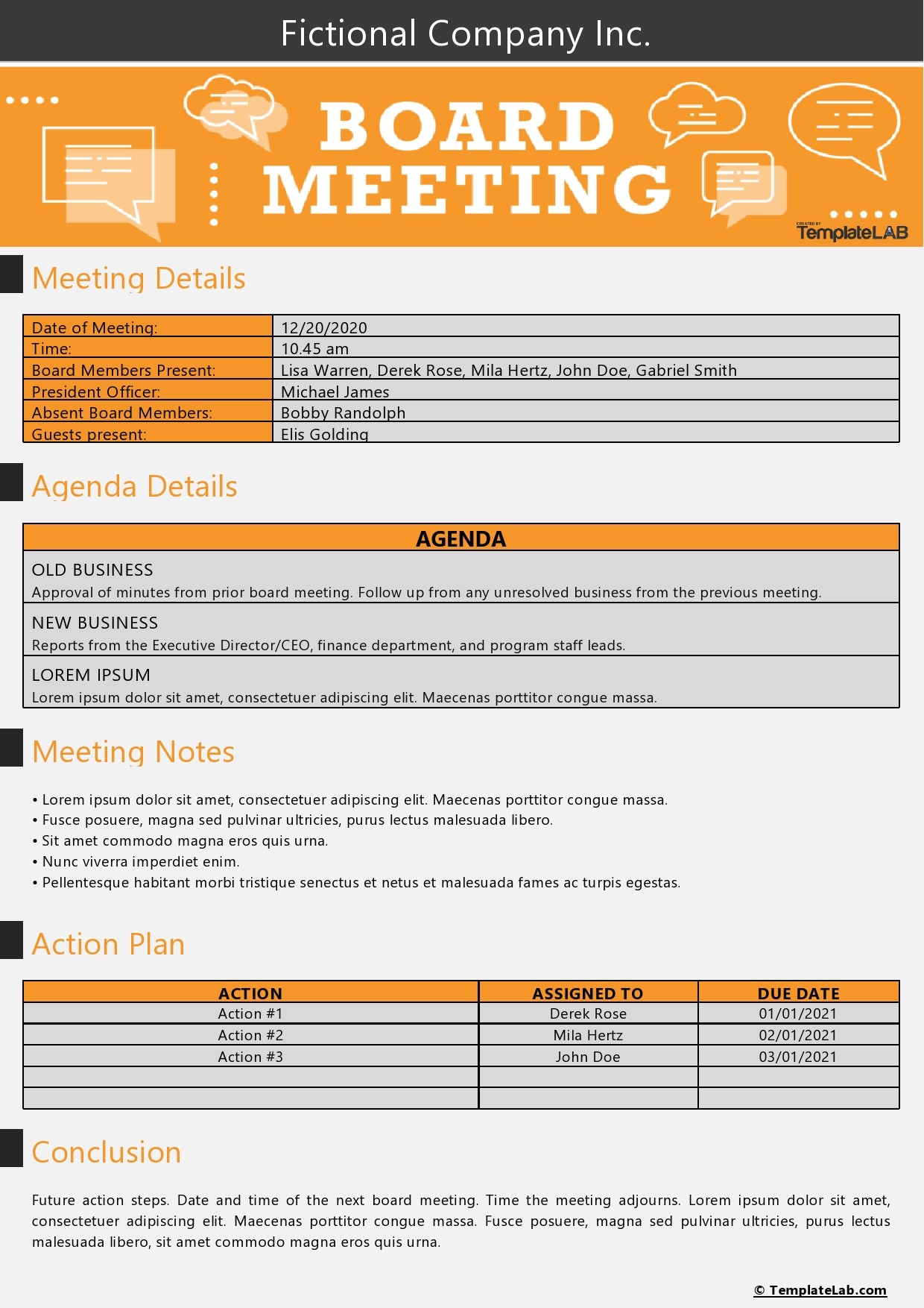 Free Board Meeting Notes Template