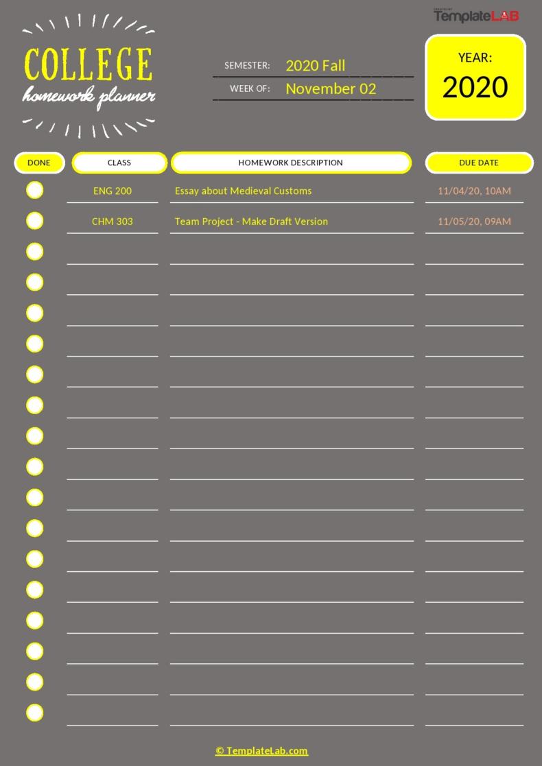 Layout For Homeworks 15 Printable Homework Planners (PDF, Word, Excel) ᐅ TemplateLab