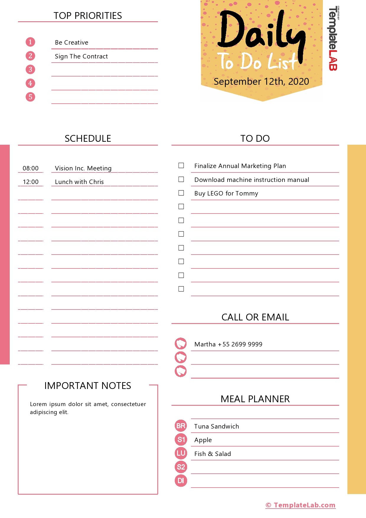 Free Daily To Do List Template