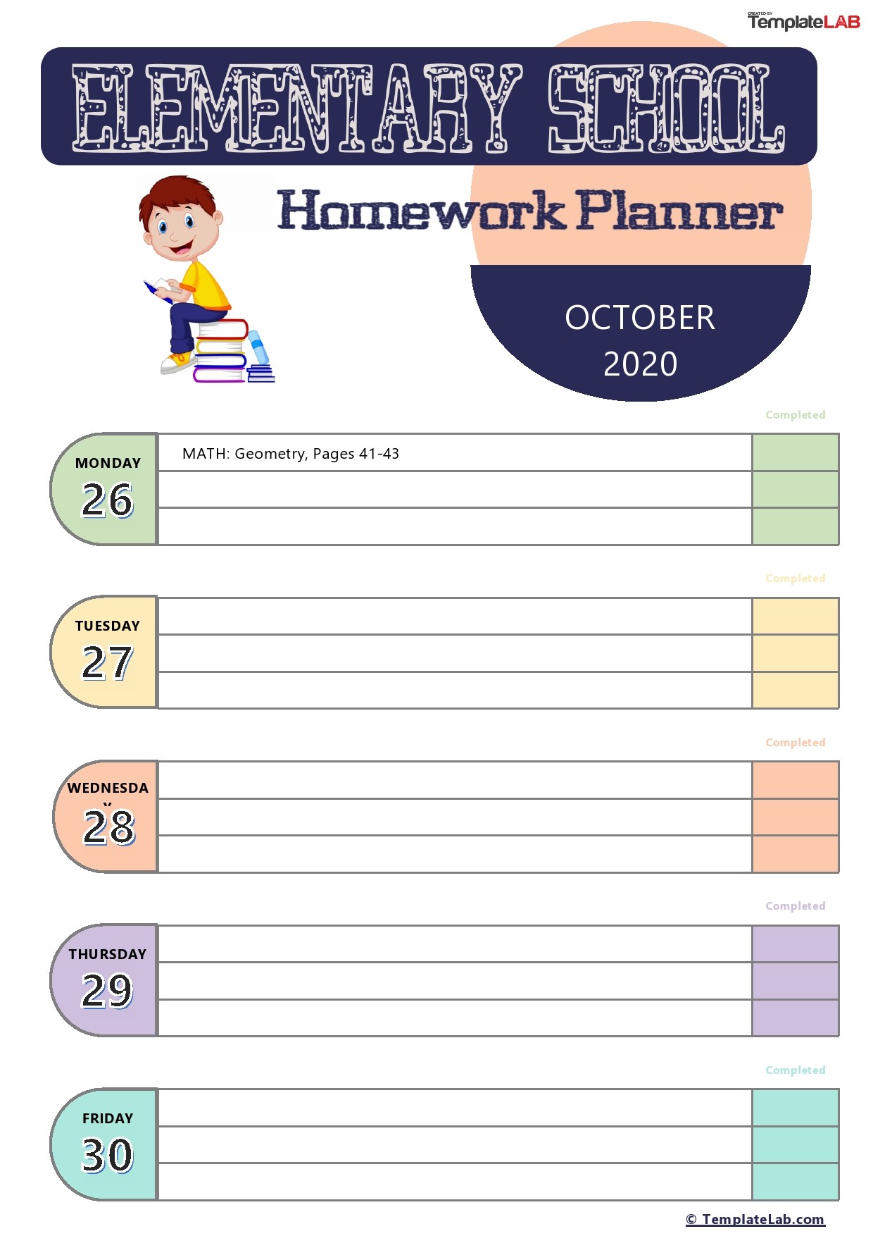 student homework planner printable free