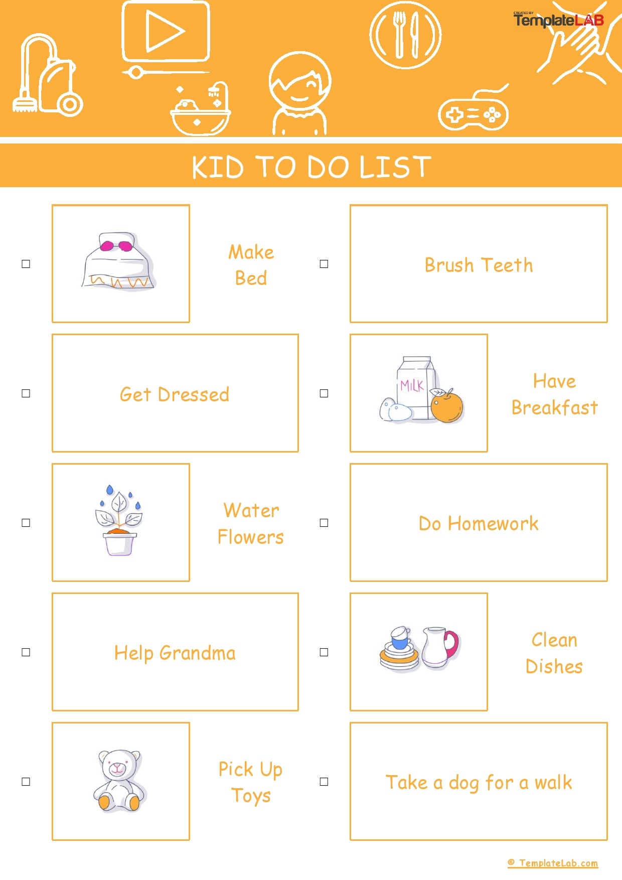 Free Kid To Do List Template