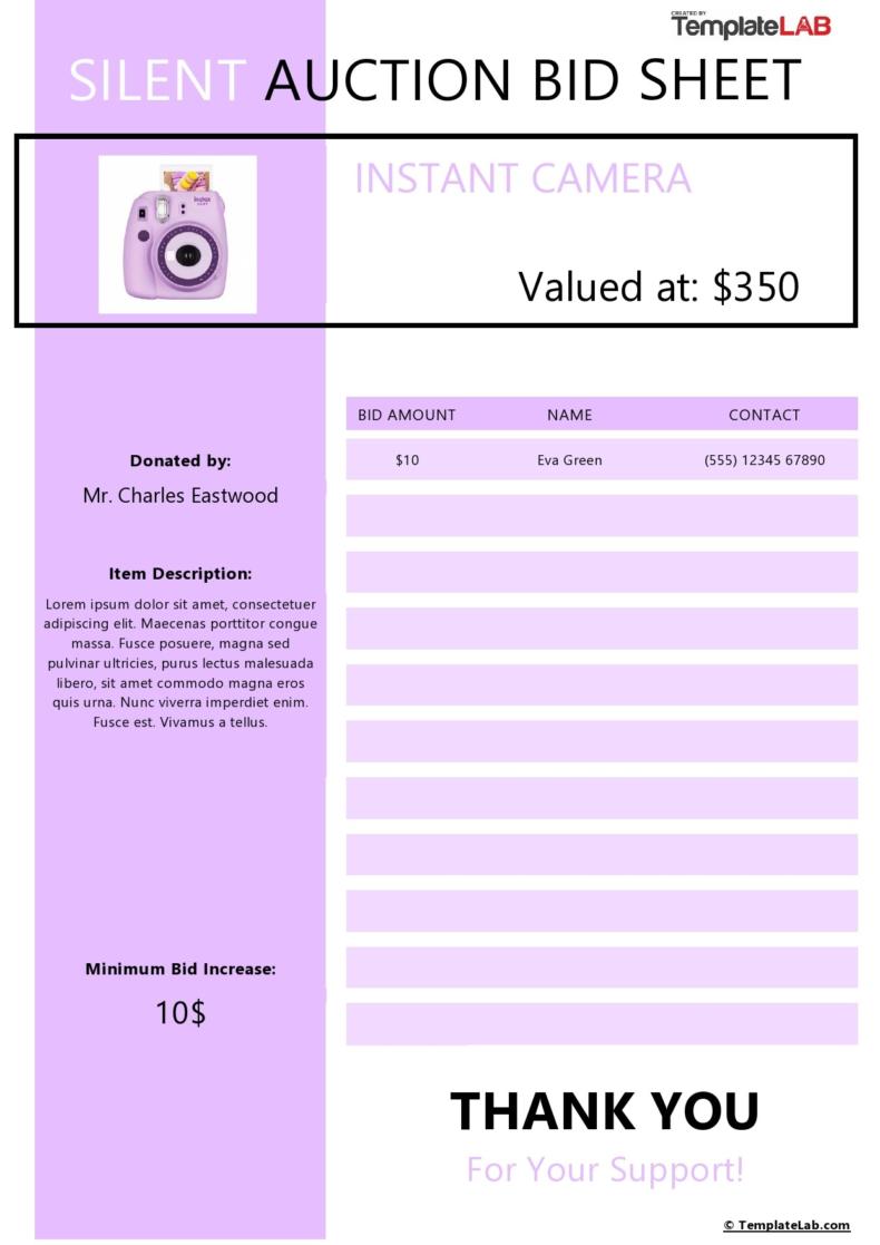 Free Printable Silent Auction Form Template