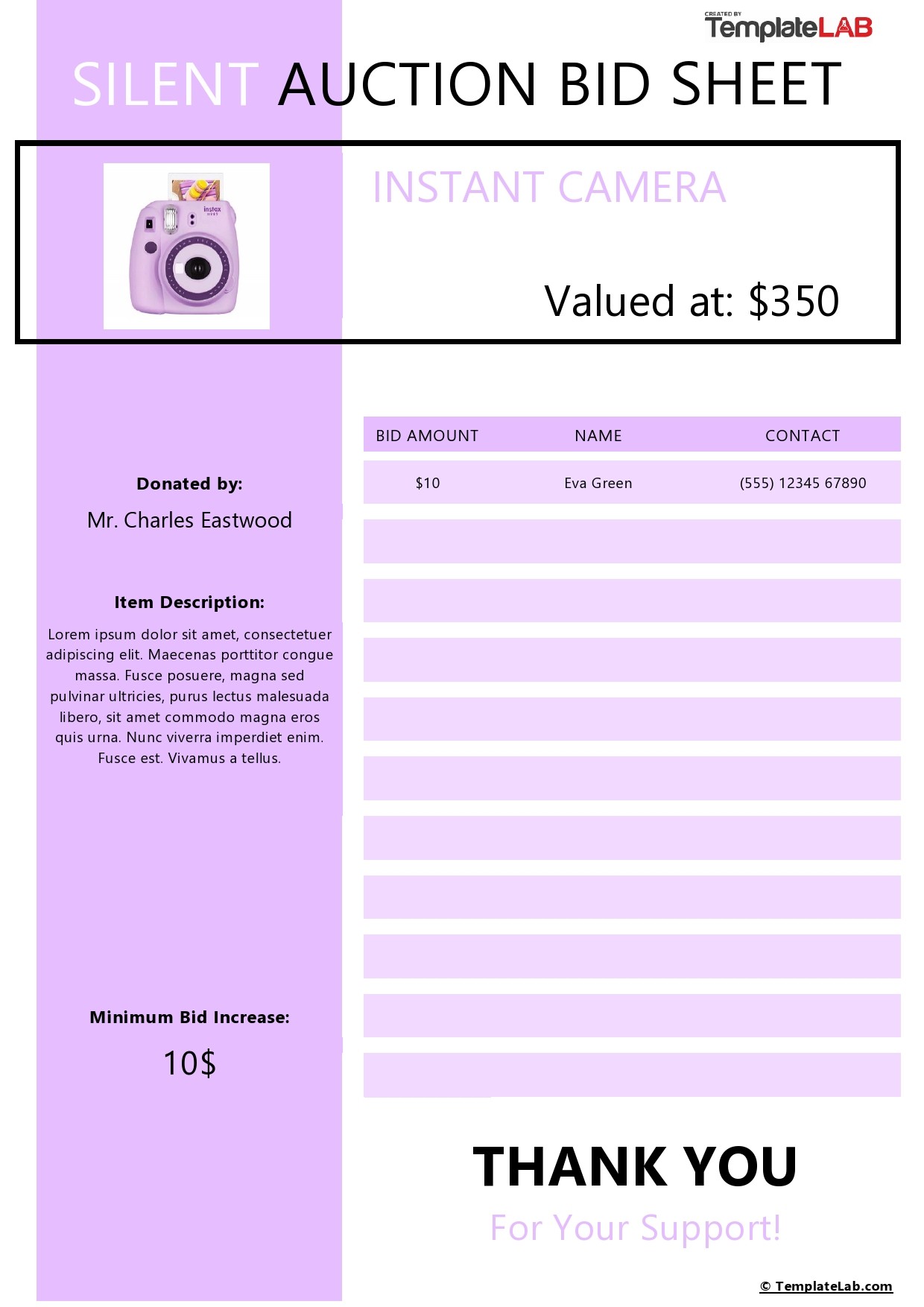Printable Template Free Silent Auction Bid Sheet