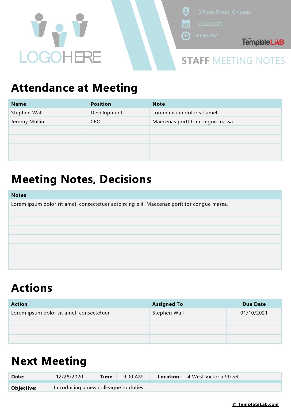 Free Staff Meeting Notes Template
