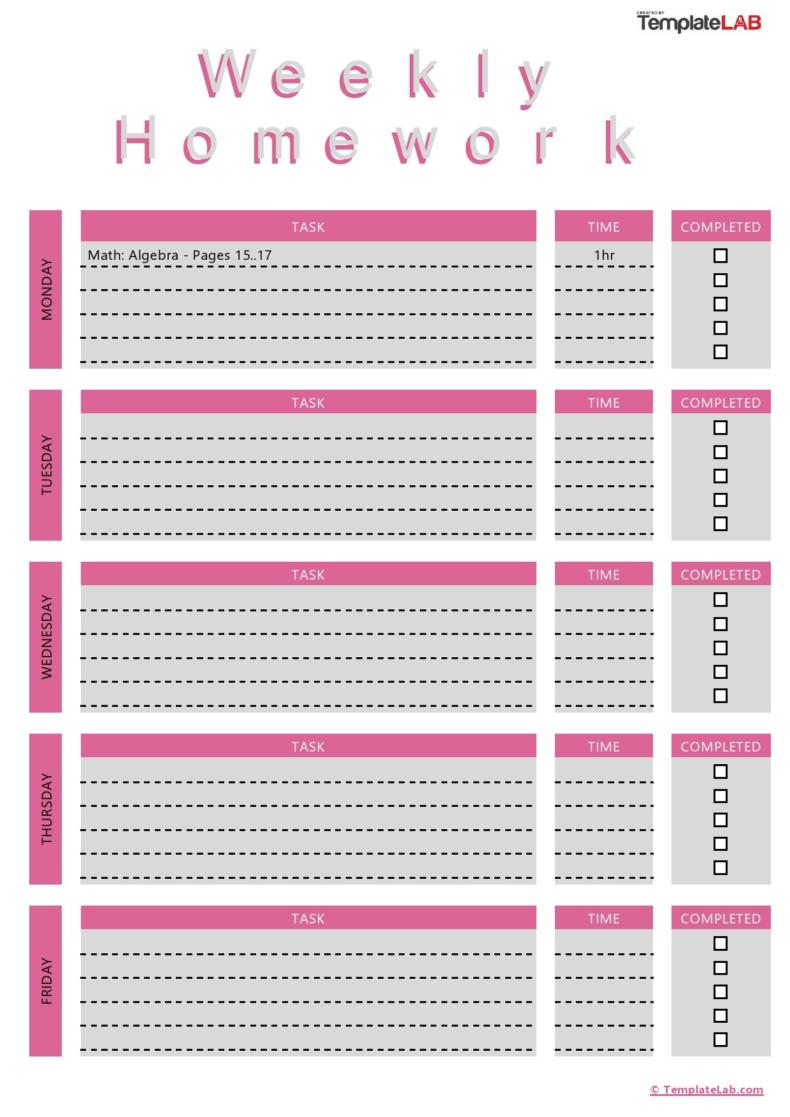 15 Printable Homework Planners (PDF, Word, Excel) ᐅ TemplateLab