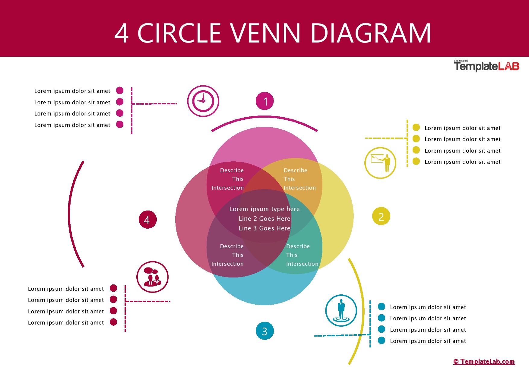 Plantilla de diagrama de Venn de 4 círculos gratis
