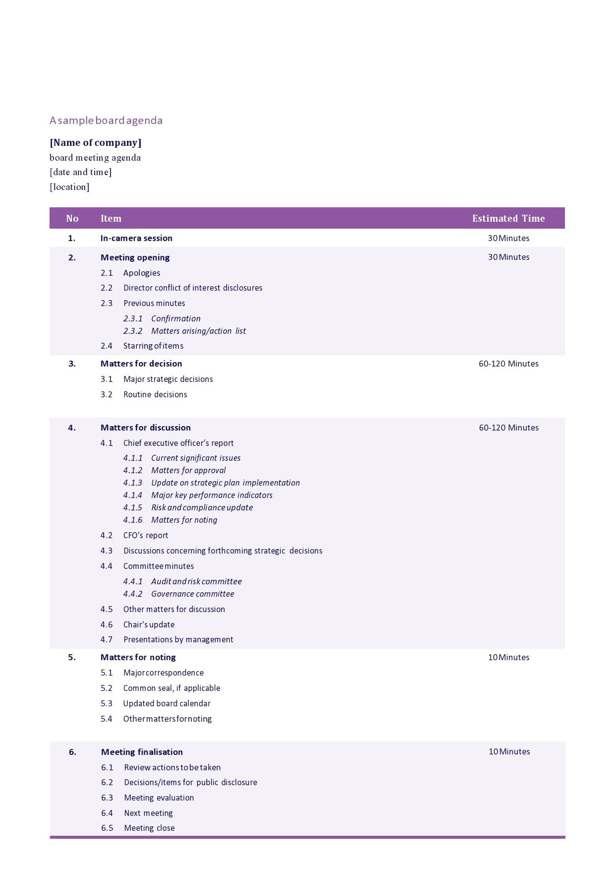 Simple Meeting Agenda Template